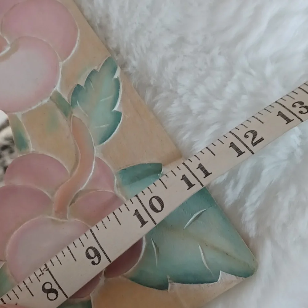 Hand Carved Pink Flowers Wooden Mirror 11Wx18 L‎ NWT